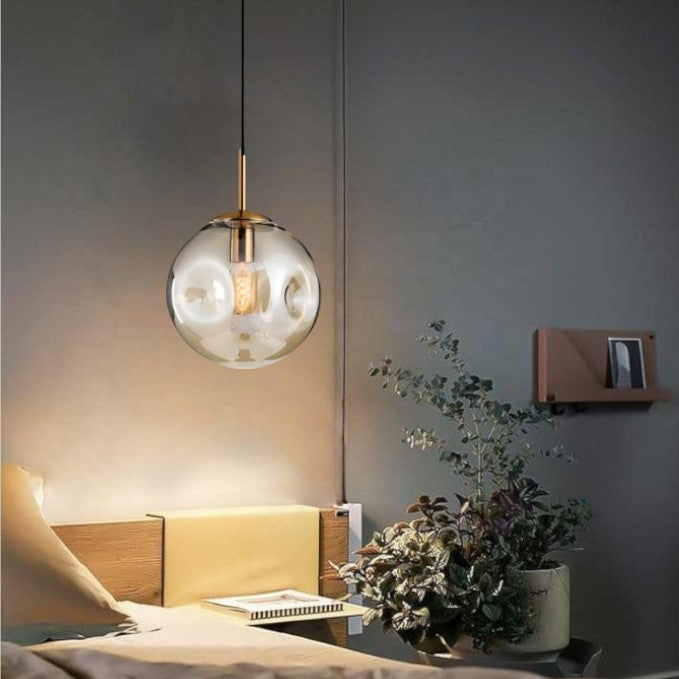 Skorter | Glass Spherical Pendant Light Fixture - Modern Hanging Lamp for Kitchen, Dining Room & Living Spaces