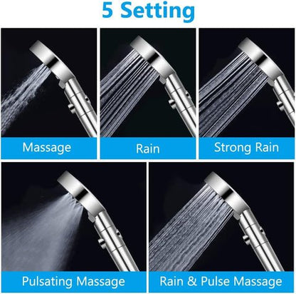 Skorter | 5-Mode Shower Head for Low Pressure | Stop Button for Easy Water Control