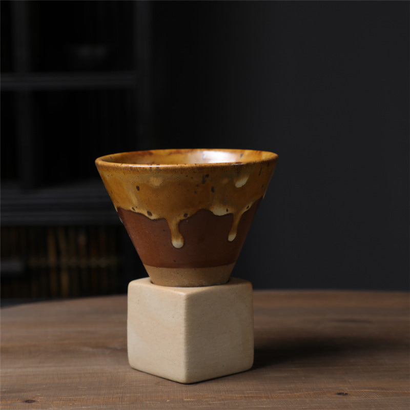 skorter | Coarse Ceramic Coffee Cup with Base Cone-Shaped Couture Cup & Base Set