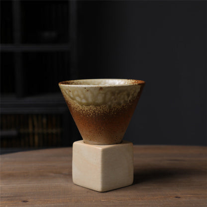 skorter | Coarse Ceramic Coffee Cup with Base Cone-Shaped Couture Cup & Base Set