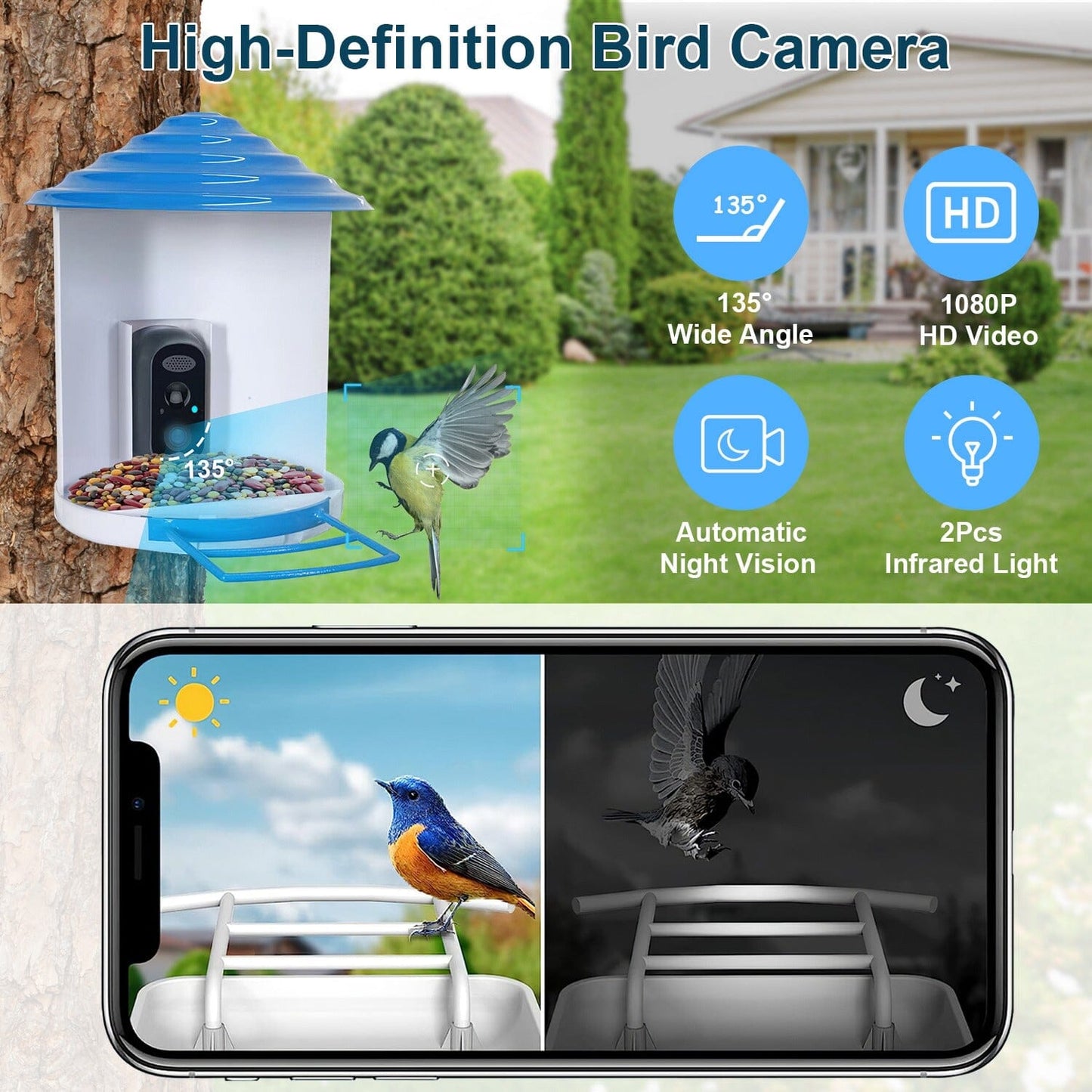 Skorter | Smart Bird Feeding Station with Solar-Powered Camera 1080P HD AI Identification PIR