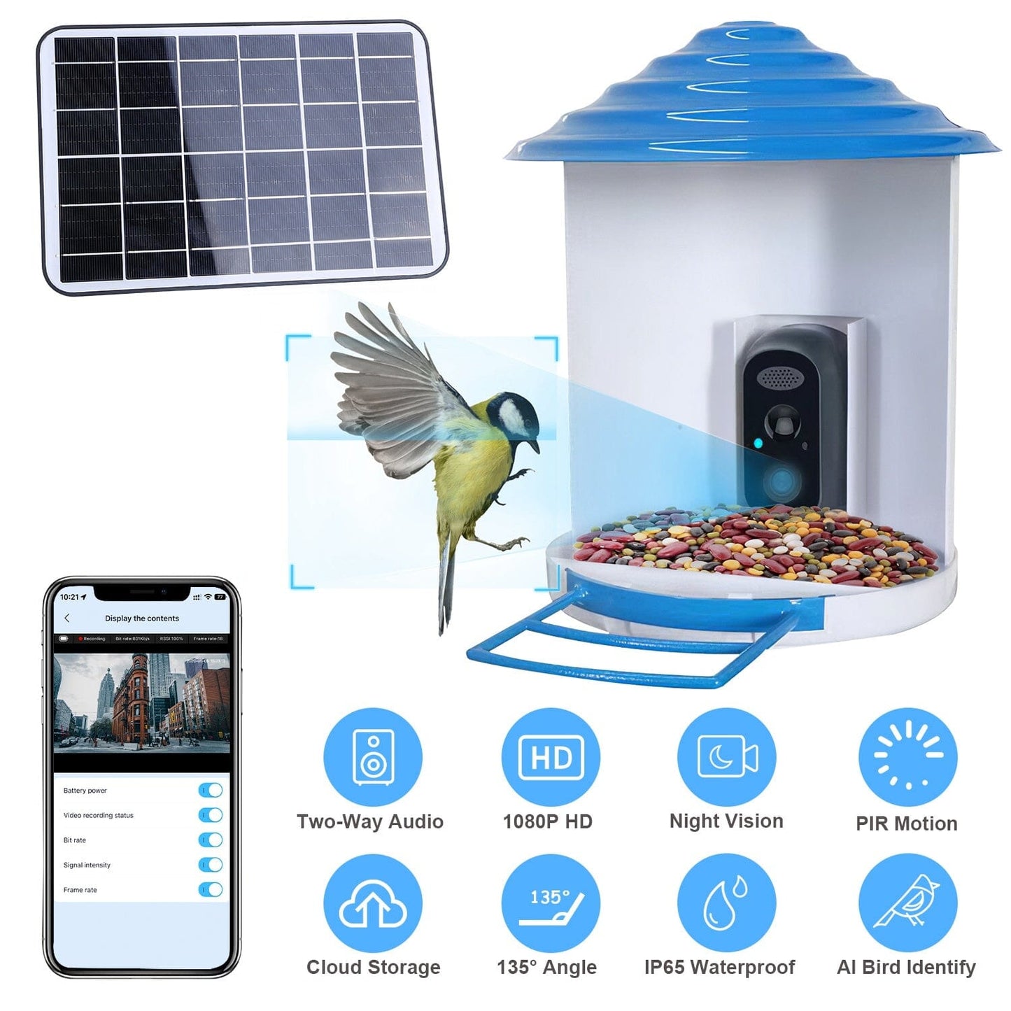Skorter | Smart Bird Feeding Station with Solar-Powered Camera 1080P HD AI Identification PIR