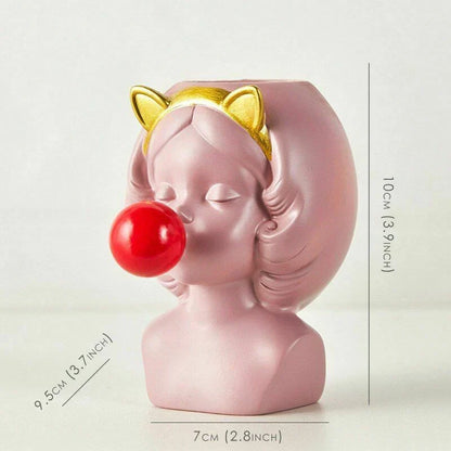Skorter | Cute Bubblegum Girl Ceramic Face Vase