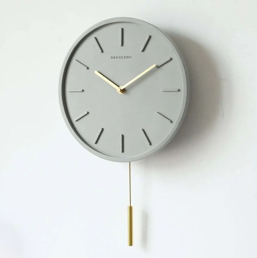Skorter | Scandinavian Cement Wall Clock with Metal Pendulum