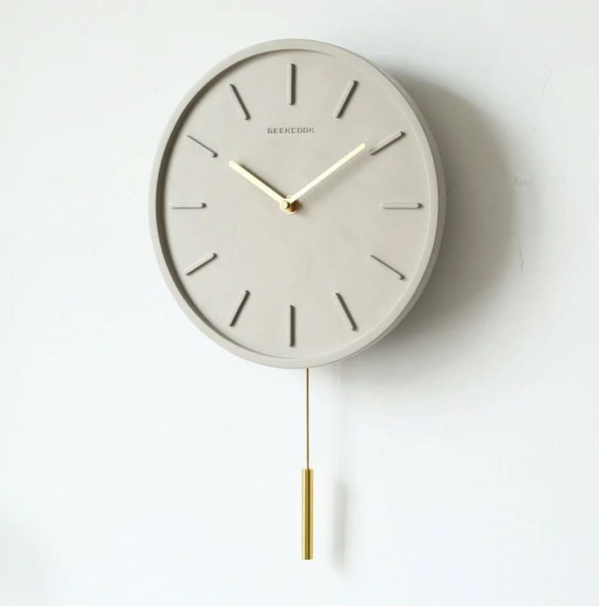 Skorter | Scandinavian Cement Wall Clock with Metal Pendulum