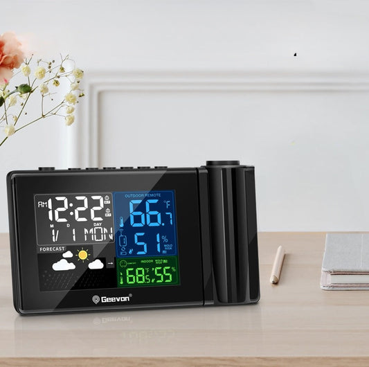 Skorter | Geevon Weather Station Wall Clock with Projection and Temperature Display