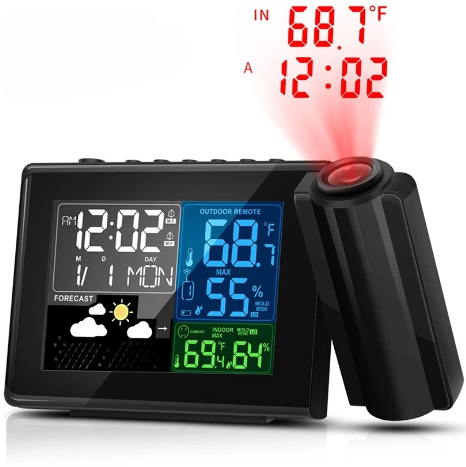 Skorter | Geevon Weather Station Wall Clock with Projection and Temperature Display