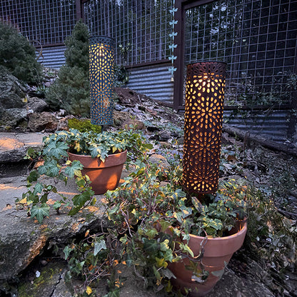 Skorter | Cylindrical metal outdoor solar lights for the garden, set of two