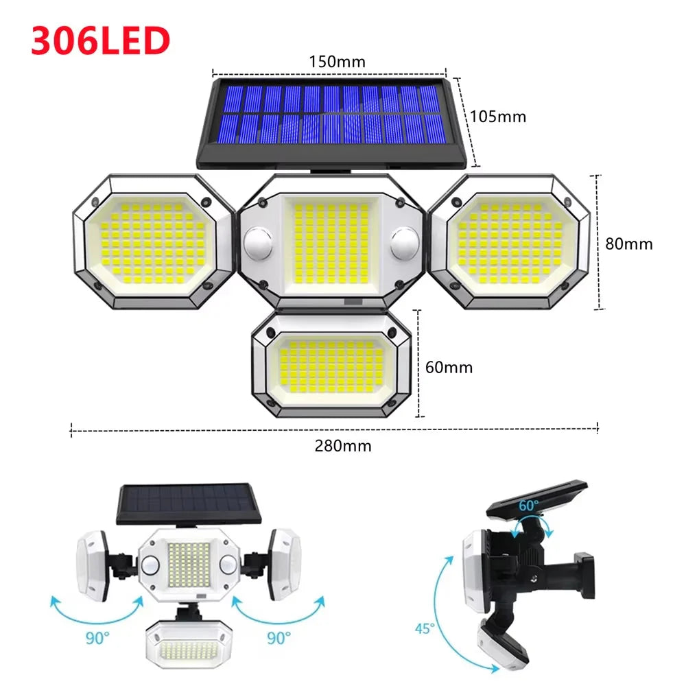 Skorter | Sunlight Outdoor with Remote Control Double Motion Sensor Light 306/208 Led Wall Lamp IP65 Spotlight Outdoor Garage Lighting