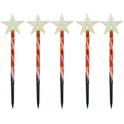 Skorter | Solar Snowflake Christmas Tree Garden Lights – 5pcs. Waterproof LED Stake Lights for Magical Outdoor Christmas Décor and Year-Round Lawn Illumination