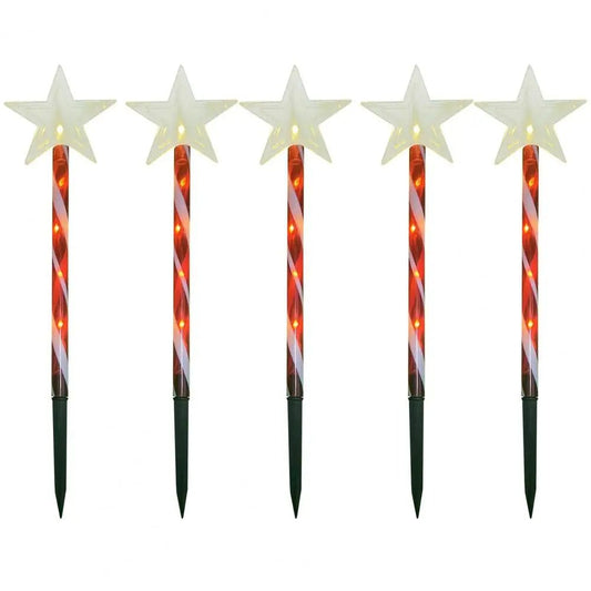 Skorter | Solar Snowflake Christmas Tree Garden Lights – 5pcs. Waterproof LED Stake Lights for Magical Outdoor Christmas Décor and Year-Round Lawn Illumination