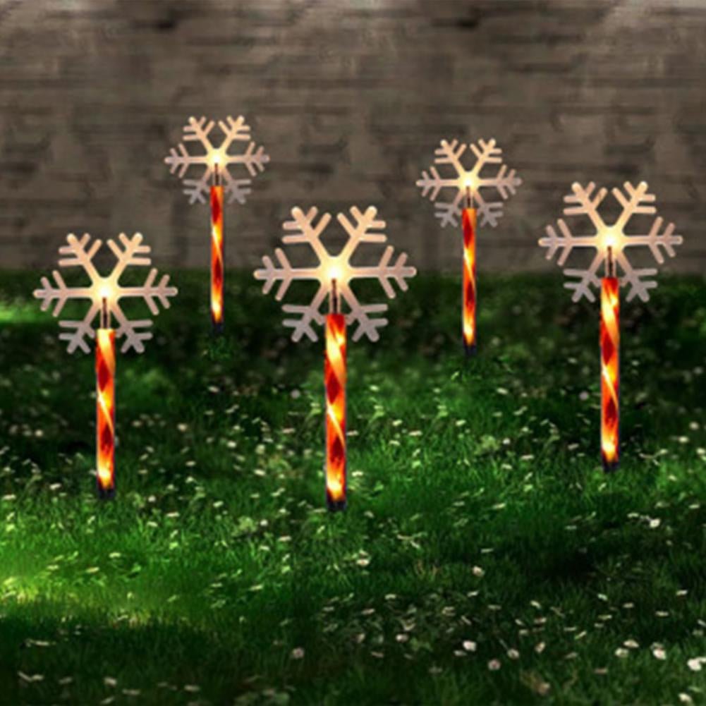 Skorter | Solar Snowflake Christmas Tree Garden Lights – 5pcs. Waterproof LED Stake Lights for Magical Outdoor Christmas Décor and Year-Round Lawn Illumination