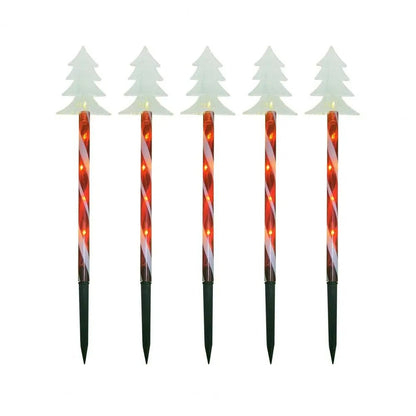 Skorter | Solar Snowflake Christmas Tree Garden Lights – 5pcs. Waterproof LED Stake Lights for Magical Outdoor Christmas Décor and Year-Round Lawn Illumination