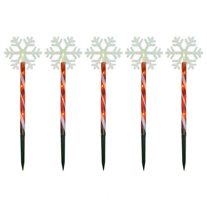 Skorter | Solar Snowflake Christmas Tree Garden Lights – 5pcs. Waterproof LED Stake Lights for Magical Outdoor Christmas Décor and Year-Round Lawn Illumination