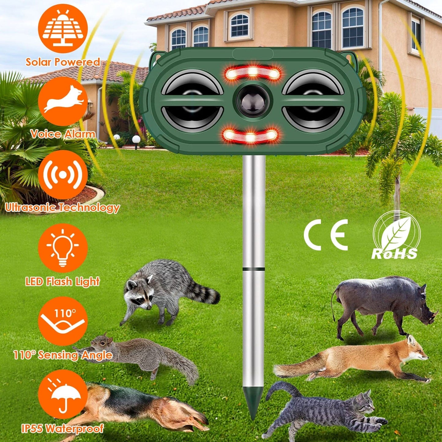Skorter | Solar battery Ultrasonic Animal Repeller Motion Sensor