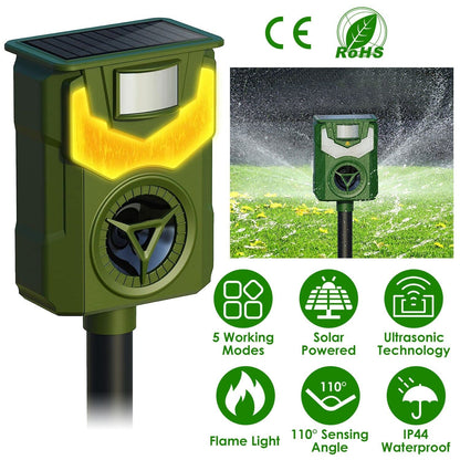Skorter | Solar Ultrasonic Animal Repeller with Flame Light USB Charging Motion Sensor