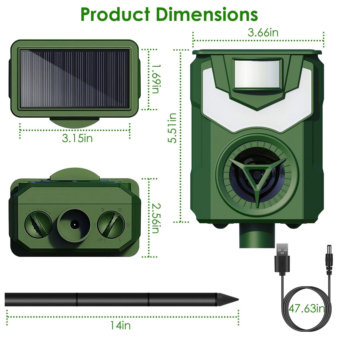 Skorter | Solar Ultrasonic Animal Repeller with Flame Light USB Charging Motion Sensor