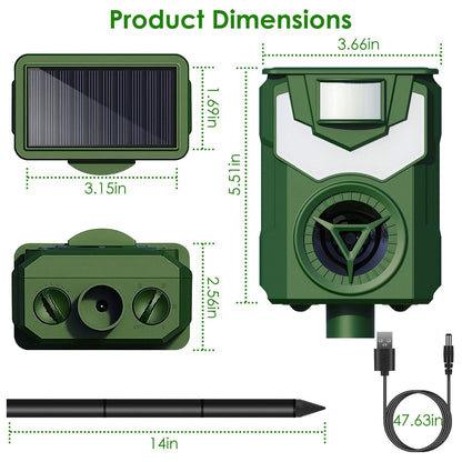 Skorter | Solar Ultrasonic Animal Repeller with Flame Light USB Charging Motion Sensor