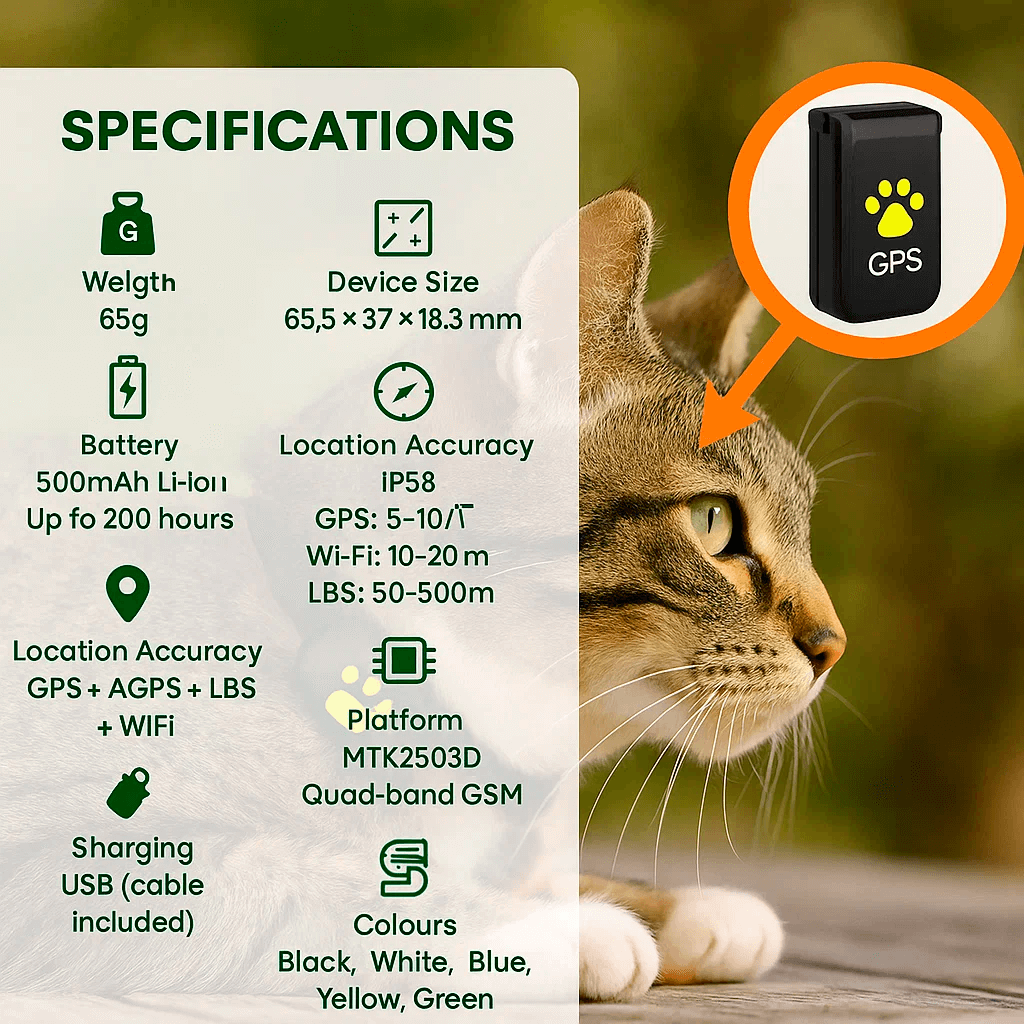 Skorter | #1 Find  GPS Cat Tracker with Real-Time Location, Waterproof Design, and Activity Monitoring for Pet Safety and Tracking