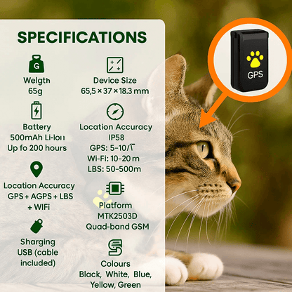 Skorter | #1 Find  GPS Cat Tracker with Real-Time Location, Waterproof Design, and Activity Monitoring for Pet Safety and Tracking