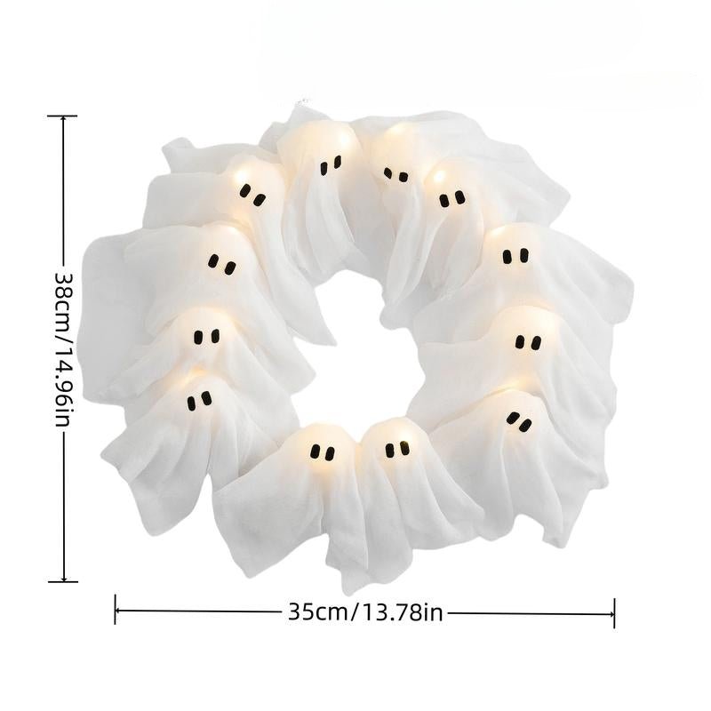 Skorter | SPOOKGLOW – LED Ghost Wreath with 12 Illuminated Spirits