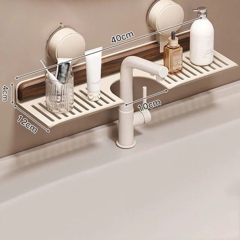 Skorter | Bathroom suction cup sink shelf in walnut design