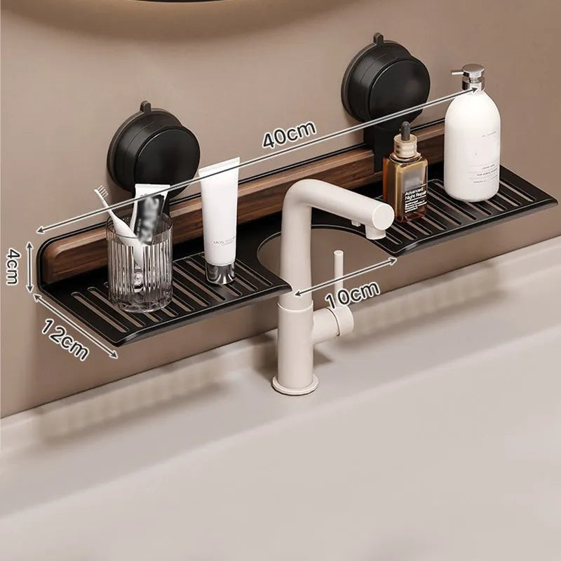 Skorter | Bathroom suction cup sink shelf in walnut design
