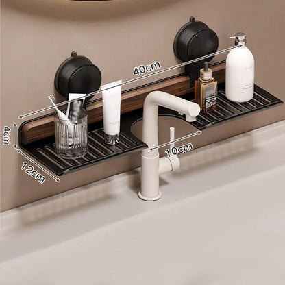Skorter | Bathroom suction cup sink shelf in walnut design