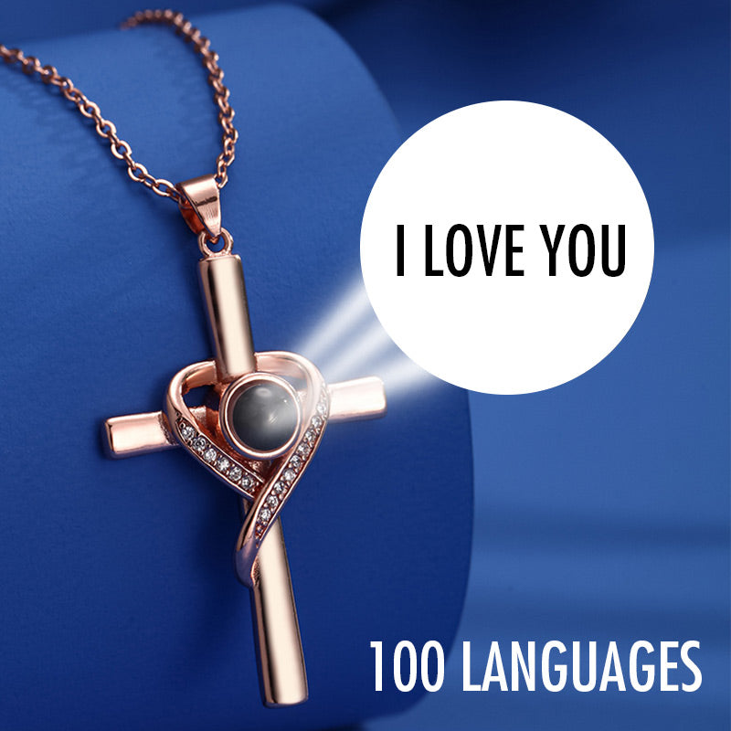Skorter | Cross necklace with "I love you" projection in 100 languages