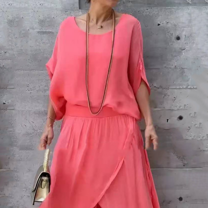 Skorter | 2-piece chiffon set with loose top and pants with wide split