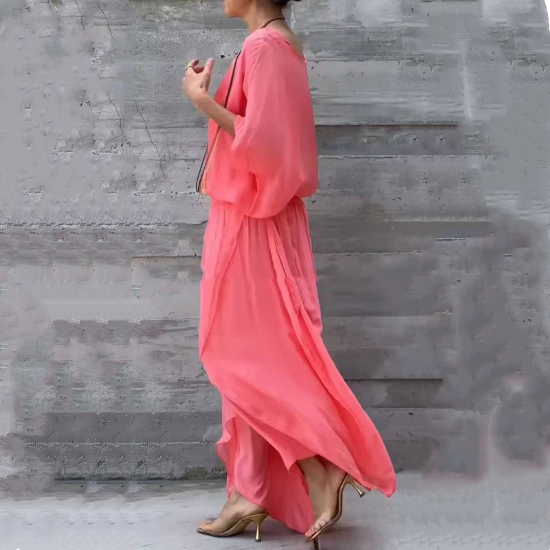 Skorter | 2-piece chiffon set with loose top and pants with wide split