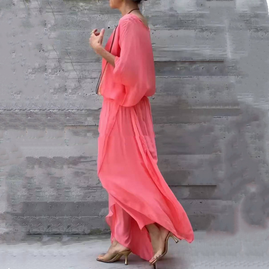 Skorter | 2-piece chiffon set with loose top and pants with wide split