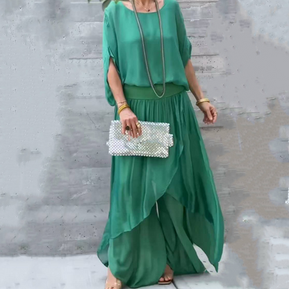 Skorter | 2-piece chiffon set with loose top and pants with wide split