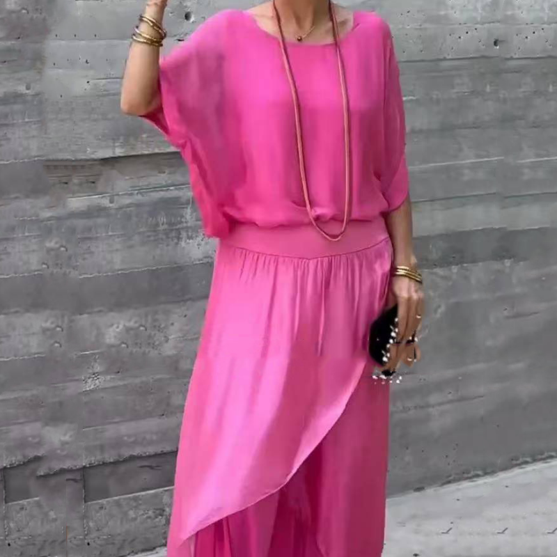 Skorter | 2-piece chiffon set with loose top and pants with wide split