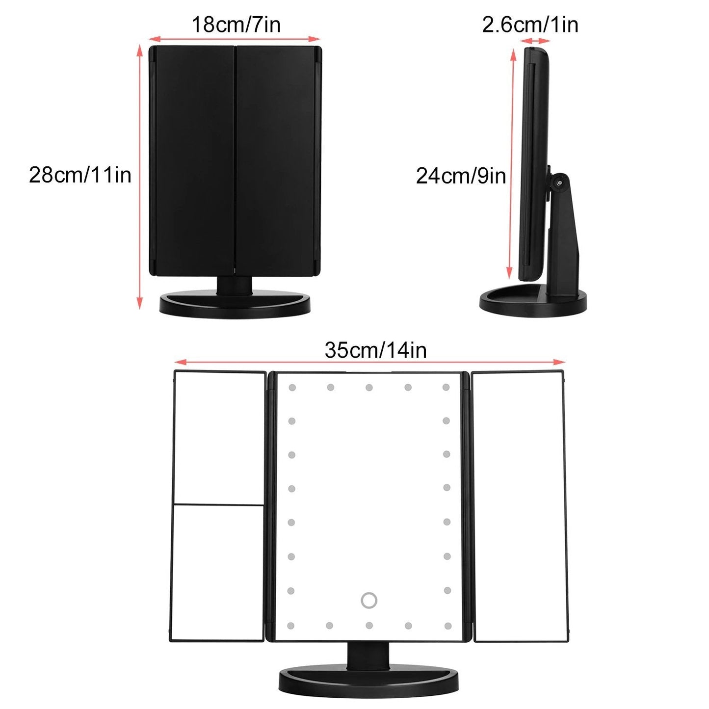Skorter | Standing Makeup Mirror Vanity USB 21 LED Lights 10X 3X 2X 1X Magnification Black