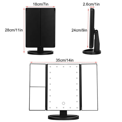 Skorter | Standing Makeup Mirror Vanity USB 21 LED Lights 10X 3X 2X 1X Magnification Black