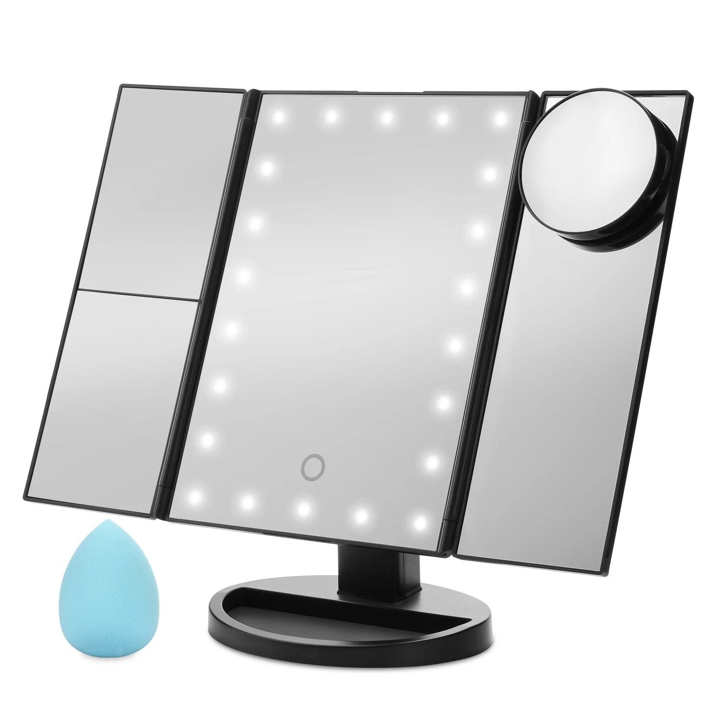 Skorter | Standing Makeup Mirror Vanity USB 21 LED Lights 10X 3X 2X 1X Magnification Black
