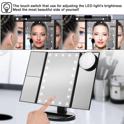 Skorter | Standing Makeup Mirror Vanity USB 21 LED Lights 10X 3X 2X 1X Magnification Black