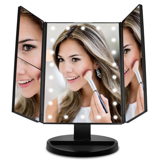 Skorter | Standing Makeup Mirror Vanity USB 21 LED Lights 10X 3X 2X 1X Magnification Black