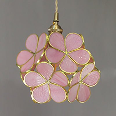 Tiffany Style Flower Pendant Light – Single Light, Blue/Clear/Pink Stained Glass Hanging Ceiling Lamp - SKØRTER