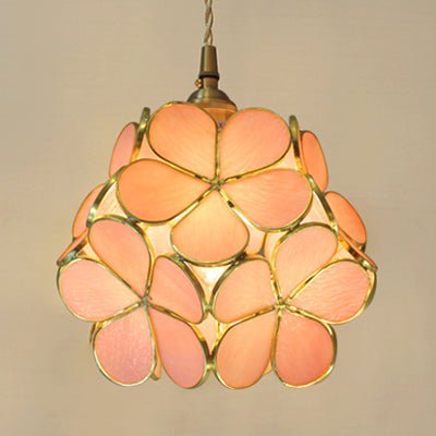 Tiffany Style Flower Pendant Light – Single Light, Blue/Clear/Pink Stained Glass Hanging Ceiling Lamp - SKØRTER