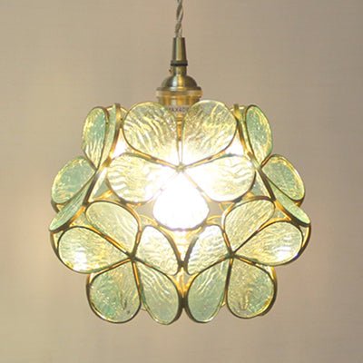 Tiffany Style Flower Pendant Light – Single Light, Blue/Clear/Pink Stained Glass Hanging Ceiling Lamp - SKØRTER