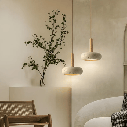 Skorter | TranquilHalo – LED Retro Ceiling Light in Stone & Wood