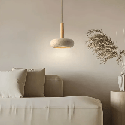 Skorter | TranquilHalo – LED Retro Ceiling Light in Stone & Wood