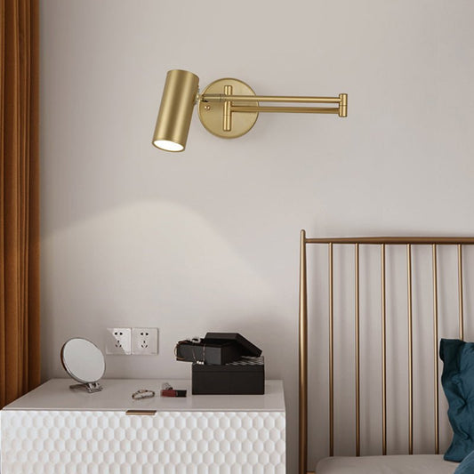 Tubular Bedside Wall Mounted Reading Lamp Metal 1 Bulb Postmodern Wall Light with Extendable Arm - SKØRTER