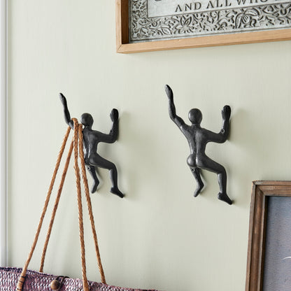 Skorter | "Wall Climber" Cast Iron Decorative Black Wall Mount Hooks (Set of 2)