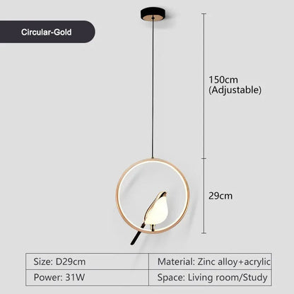 Skorter | Circle Pendant Lamp with Bird Motifs – Modern Lighting Fixture for Home Decor & Unique Ceiling Design