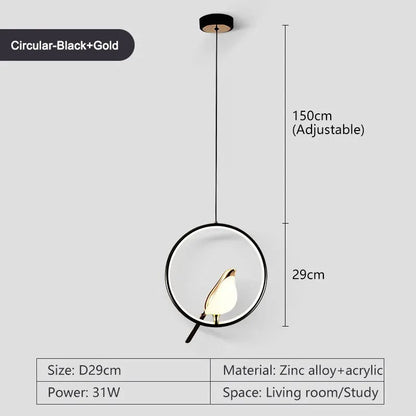 Skorter | Circle Pendant Lamp with Bird Motifs – Modern Lighting Fixture for Home Decor & Unique Ceiling Design