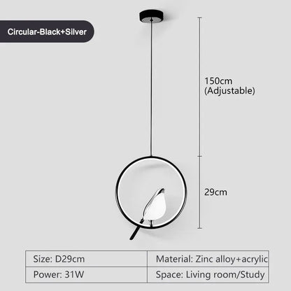 Skorter | Circle Pendant Lamp with Bird Motifs – Modern Lighting Fixture for Home Decor & Unique Ceiling Design