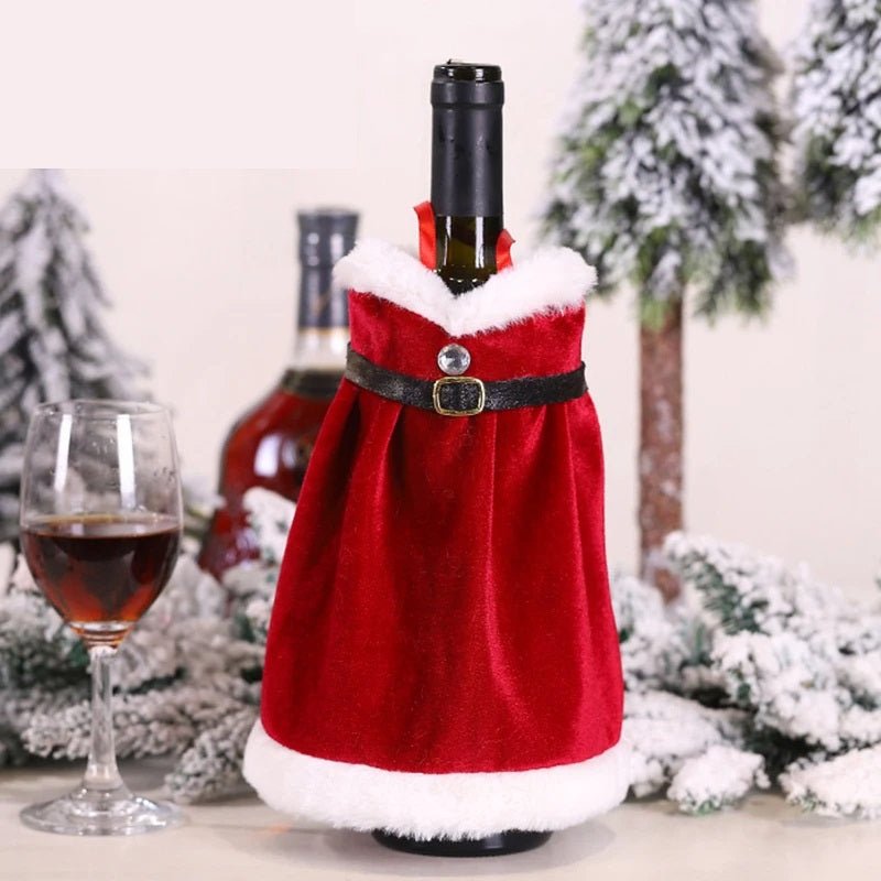 Skorter | Velvet Christmas Wine Bottle Covers – Stylish Dress Set for Festive Table Décor & Perfect Holiday Gifts